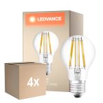 Confezione Multipack 4x Ledvance Classic LED E27 Pera Filamento Chiara 11W 1521lm - 827 Bianco Molto Caldo | Dimmerabile - Sostitutiva 100W